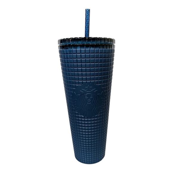 2022 Starbucks Winter Navy Blue Teal Soft Touch Grid Tumbler Venti 24 oz - Picture 1 of 5